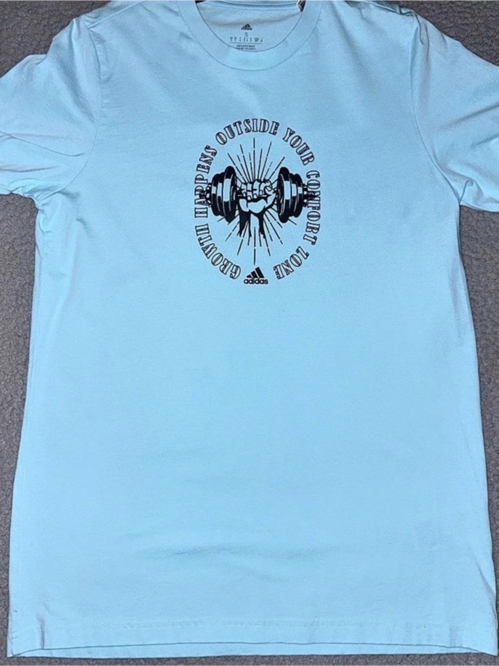 adidas Growth Happens Outside Your Comfort Zone Graphic Tee Blue Small